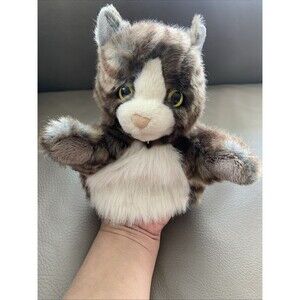 Vintage Folkmanis 7" Brown White Cat Kitten Stuffed Animal Plush Hand Puppet EUC